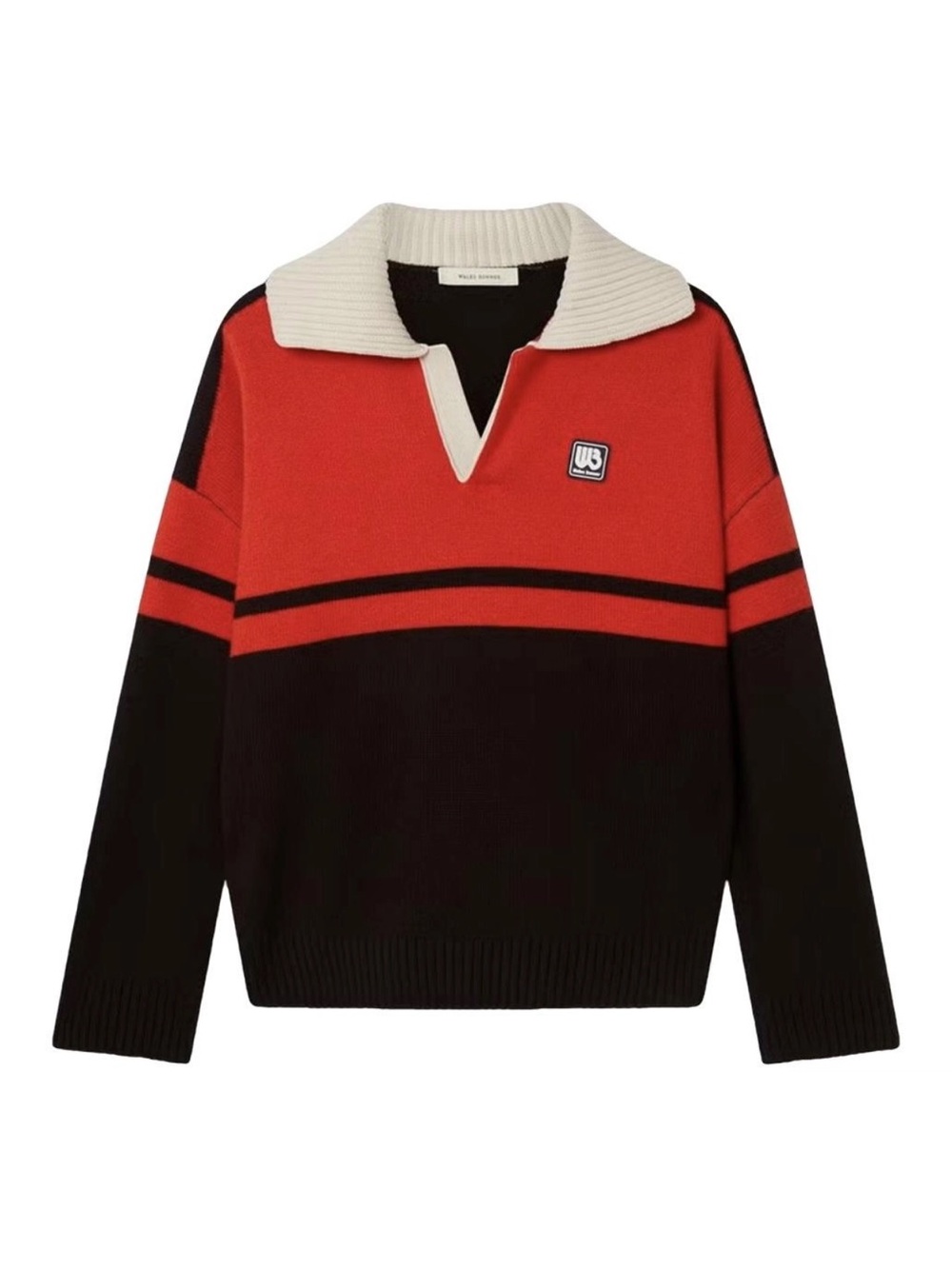 Wales Bonner Red, Black & Cream V-Neck Rugby Sweater